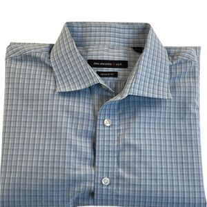 John Varvatos Men's Gray Plaid Dress Shirt Regular Fit Neck Size 17